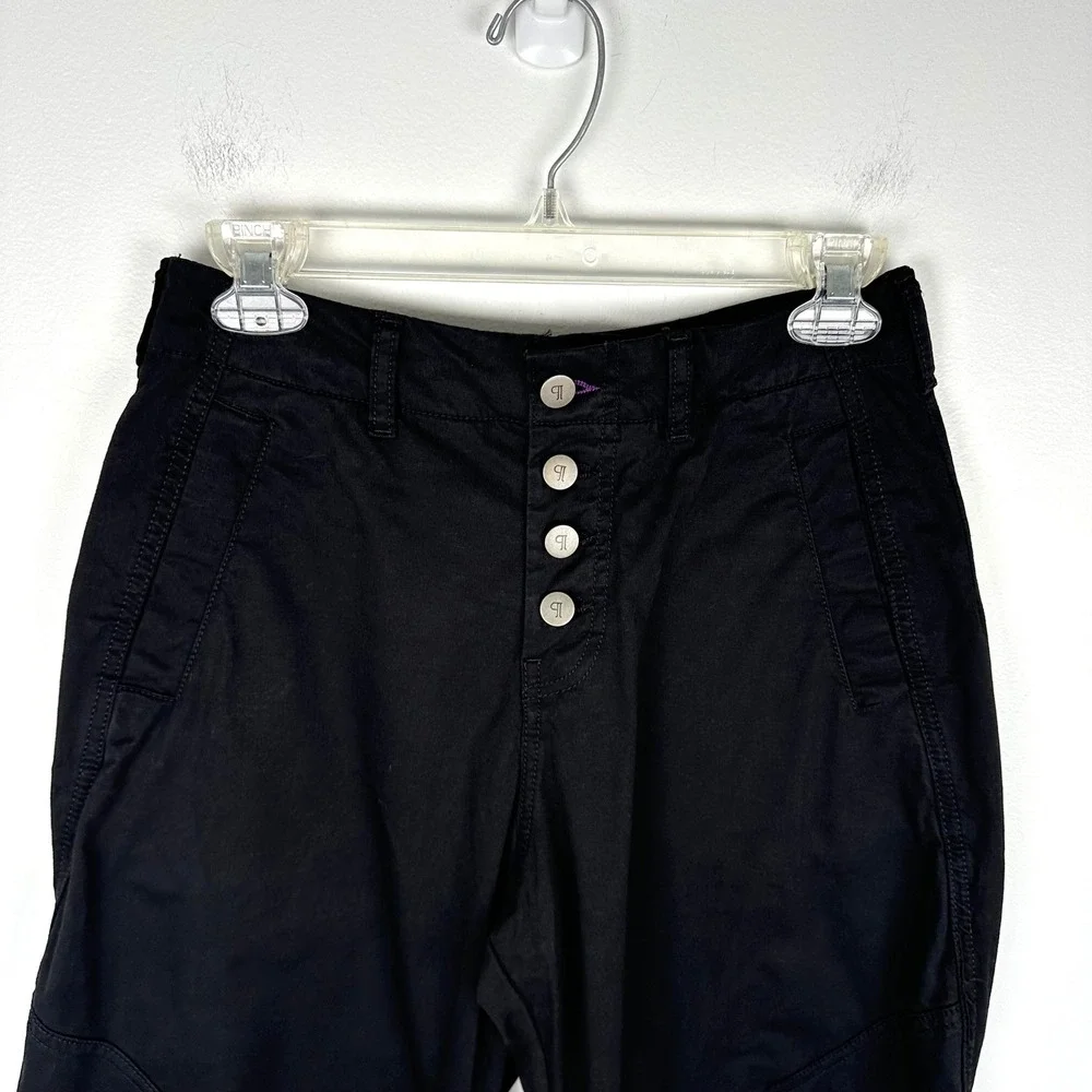 Anthropologie Pilcro The Arin Mid-Rise Button-Front Barrel Pants Black 26P